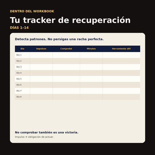 Vista del tracker de recuperación de 14 días incluido en SOLO UNA VEZ MÁS